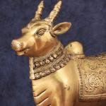 Brass Standing Nandi Statue | 16" x 15" x 4" | 9.3 kg | Golden Finish | Traditional Hindu Temple Bull Sculpture | Sacred Art | Jaipurio